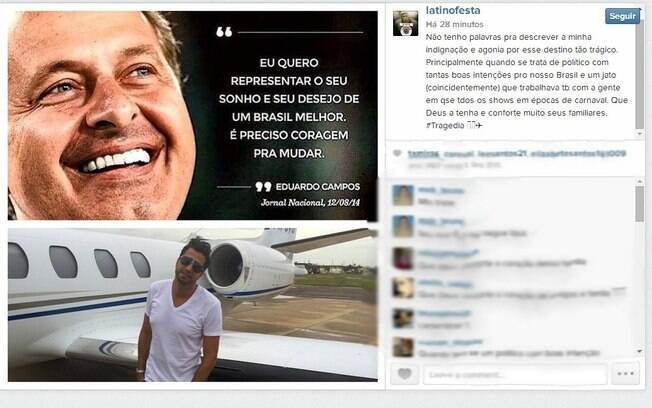 Latino lamenta morte de Eduardo Campos e conta que usou a aeronave do acidente durante todo o carnaval