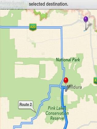 Mapas da Apple mostram cidade de Mildura no centro de parque nacional na Austrália
