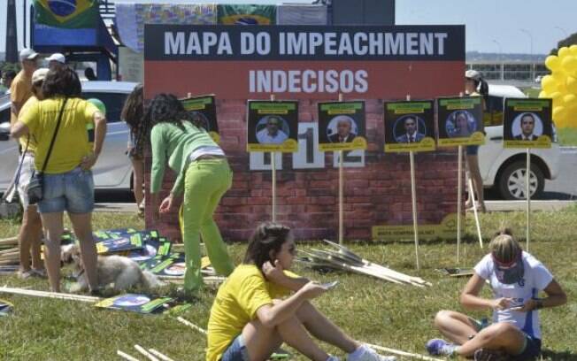 Painéis instalados pelo Vem pra Rua em frente ao Congresso mostram número de parlamentares contrários e favoráveis ao impeachment, assim como o de indecisos