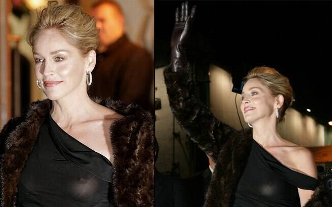 Sharon Stone estava deslumbrante para o tapete vermelho, mas esqueceu de colocar o sutião e novamente o vilão: vestido preto