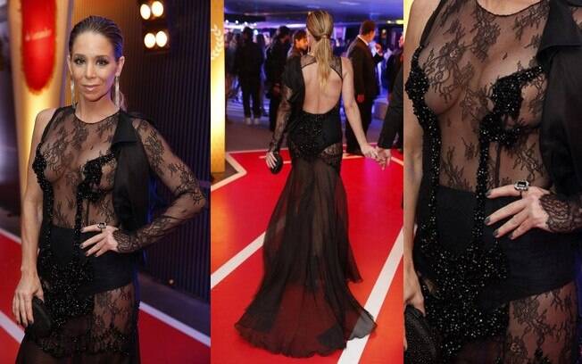 A transparência do vestido de Danielle Winits não valorizou o corpo da atriz e o visual ficou exagerado