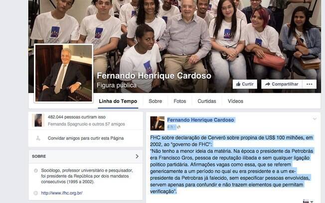 FHC usou sua conta no Facebook para negar acusação feita por Cerveró