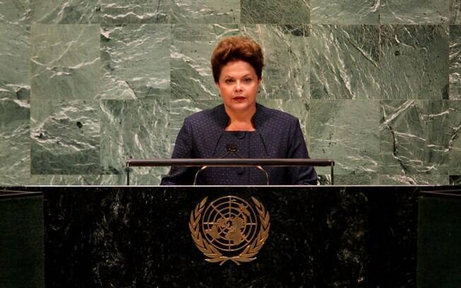 Presidenta Dilma Rousseff durante seu primeiro discurso na ONU
