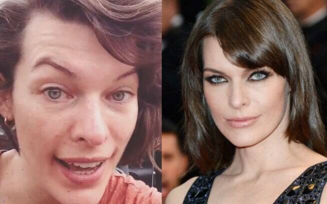 Antes e depois: Milla Jovovich de cara lavada e com maquiagem
