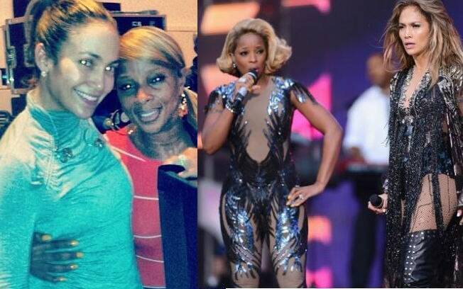 Antes e depois: Jennifer Lopez e Mary J. Blige sem maquiagem nos bastidores do "Sound of Change" e no palco do evento
