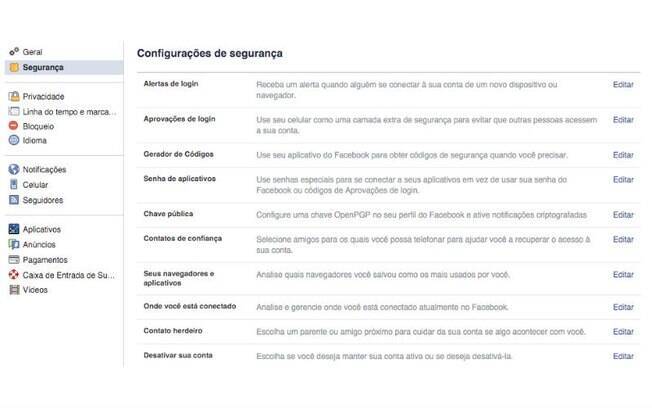 Se habilitados, recursos de segurança podem proteger a conta por e-mails e mensagens SMS