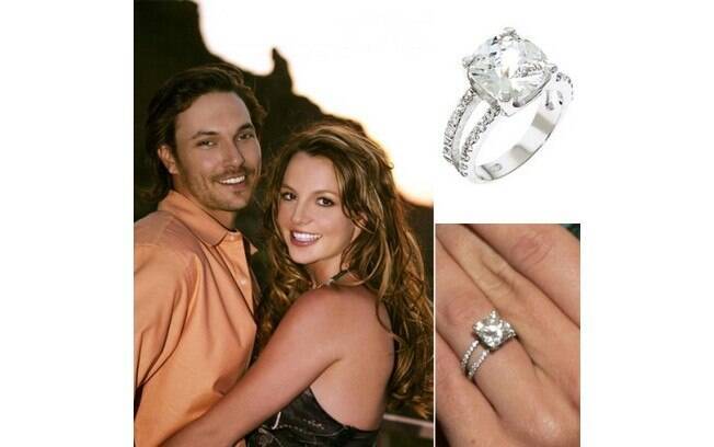 Quando se casou com Kevin Federline, em 2004, Britney Spears circulou com um anel de US$ 300 (R$ 650 mil)