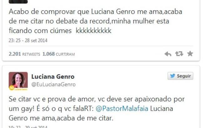 Mais um round no Twitter: Malafaia provoca e o perfil fake de Luciana responde