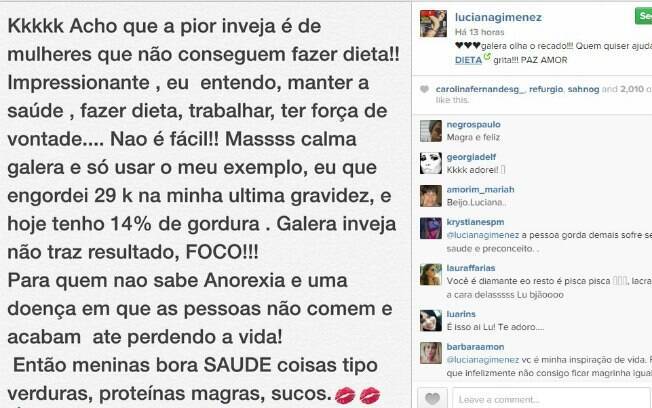 Luciana Gimenez manda recado: 'A pior inveja é de mulheres que não conseguem fazer dieta'
