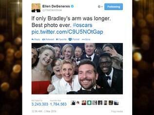 Foto postada por Ellen DeGeneres durante o Oscar 2014 bateu recorde no Twitter