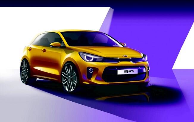 Desenho do novo Kia Rio mostra que o hatch ganhará apelo esportivo na comparação com a atual geração Desenho do novo Kia Rio mostra que o hatch ganhará apelo esportivo na comparação com a atual geração