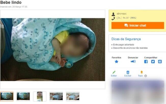 Bebê de apenas 10 dias era vendido em site de classificados na internet