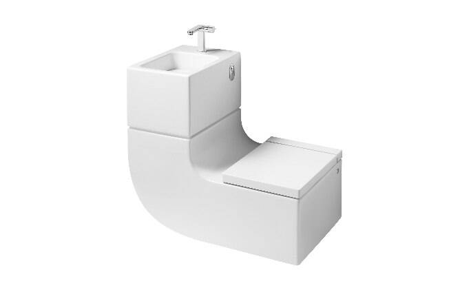 A bacia Sanitária W+W, da Roca, integra a cuba da pia e a bacia no mesmo produto. O sistema filtra o líquido do lavatório para ser utilizado na caixa de descarga. R$ 20.870