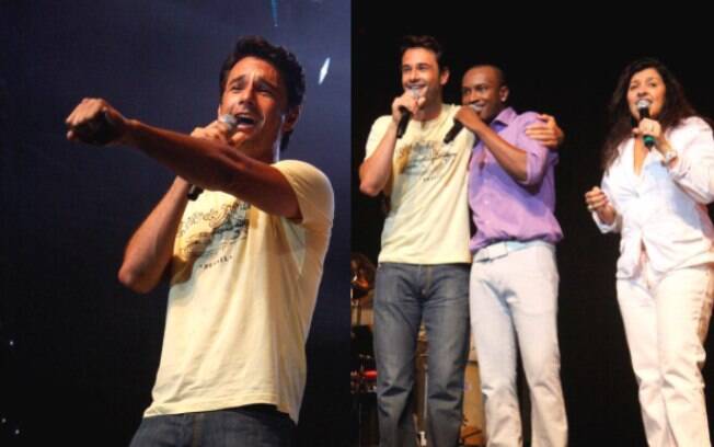 Rodrigo Santoro se aventurou no show do grupo de pagode Exaltasamba. O ator subiu no palco em 2010 e cantou o hit 'Fugidinha'