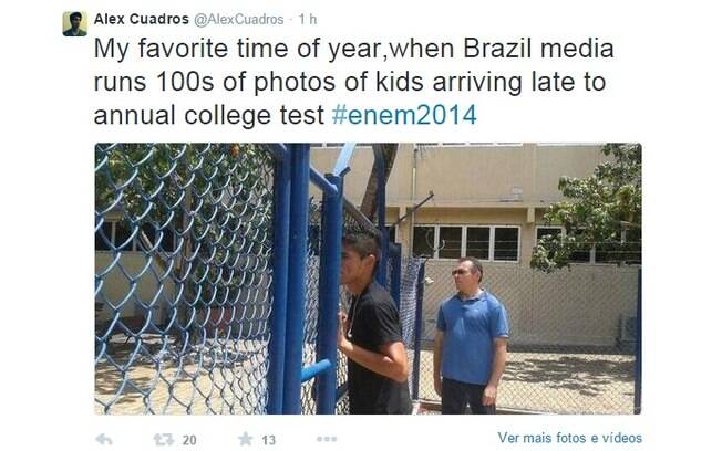 Jornalista americano diz que o Enem é a sua época favorita do ano, por causa da mídia brasileira que publica fotos de estudantes chegando atrasados na prova