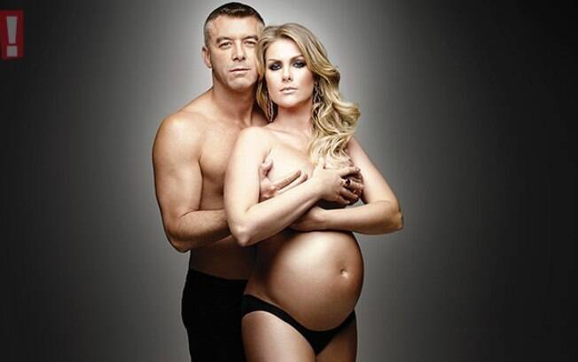 Pregnant, Ana Hickmann posed with her husband, Alexandre Corrêa