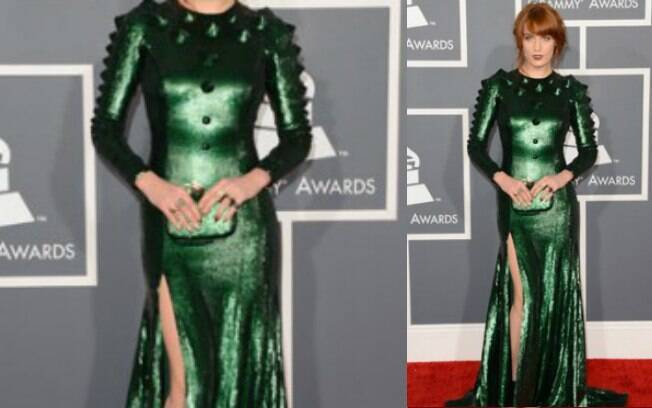 Geralmente estilosa, Florence Welch ficou caricata com este vestido verde à la Eva Venenosa