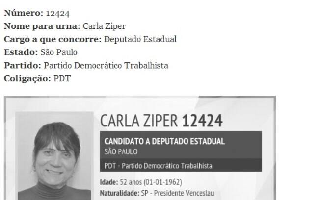 Nome para a urna do candidato: Carla Ziper