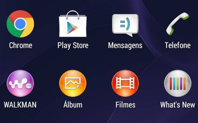 Ícones com degradê dos apps da Sony contrastam com visual sem relevo dos ícones do Android