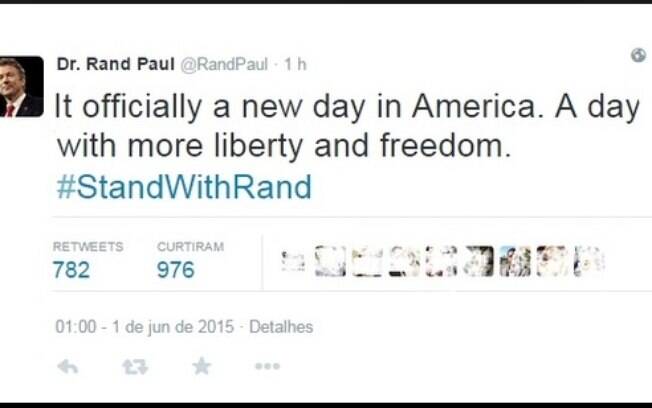 Senador Rand Paul se manifesta após suspensão do programa de vigilância.
