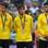 Neymar, Hulk e Oscar durante a cerimônia de entrega da amarga medalha de prata do futebol. Foto: Getty Images