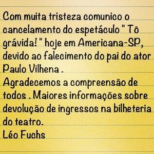 Recado postado pelo produtor Leo Fuchs nas redes sociais
