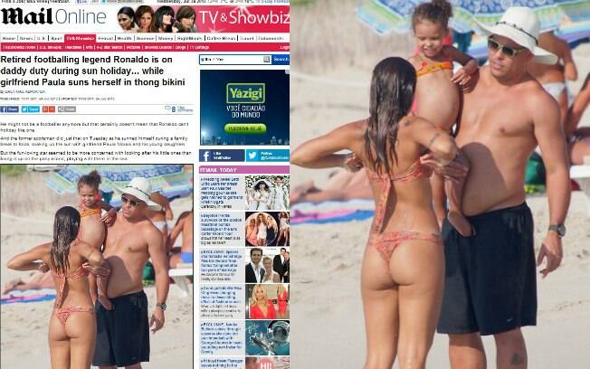 Ronaldo foi fotografado em Ibiza, na Espanha, aproveitando tarde de praia com a namorada, Paula Morais, e a filha Maria Alice