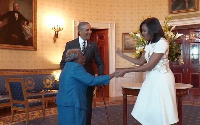 Virginia McLaurin dança com Barack Obama e Michelle Obama