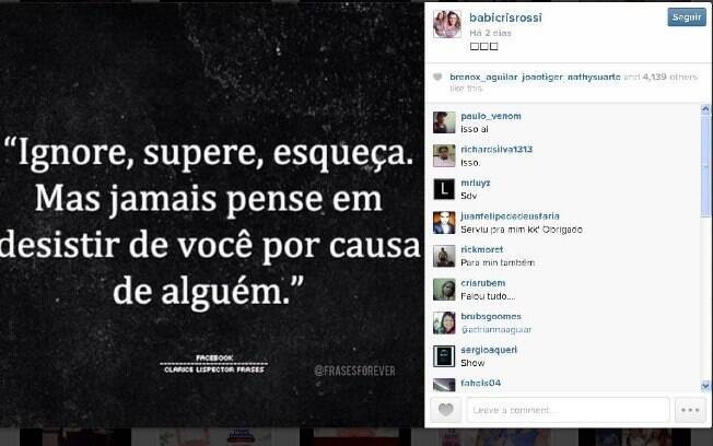 Babi Rossi posta frases enigmáticas em seu Instagram