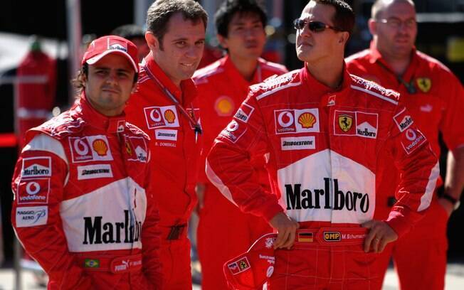 Em 2006, em seu último ano na Ferrari, o alemão teve Felipe Massa como companheiro de equipe. Foto: Getty Images