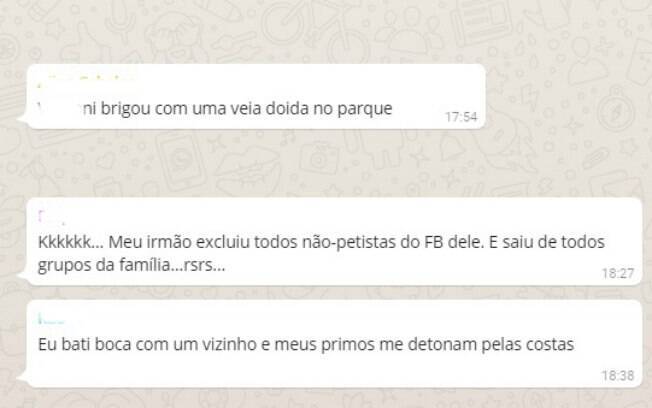 Depoimentos de amigas em grupo de Whatsapp sobre situações de confronto político