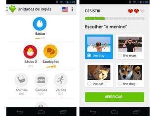 Gratuito, o Duolingo é uma plataforma de ensino de idiomas presente no Android, no iOS e também na web. Para falantes em português, oferece lições de inglês e de espanhol