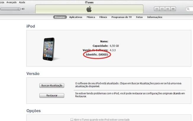 Número de identificação do dispositivo (UDID) só pode ser consultado por meio do iTunes