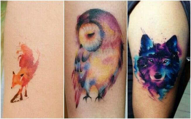 Em vários estilos, os desenhos de animais são ótimas pedidas para tatuagem aquarela