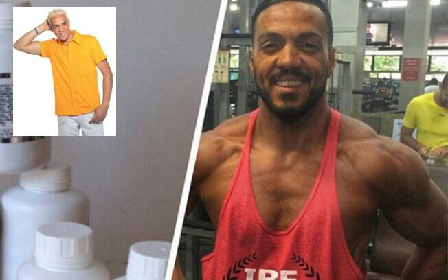 Na imagem maior, a foto que Belo postou com os suplementos. No detalhe, cantor no começo da carreira