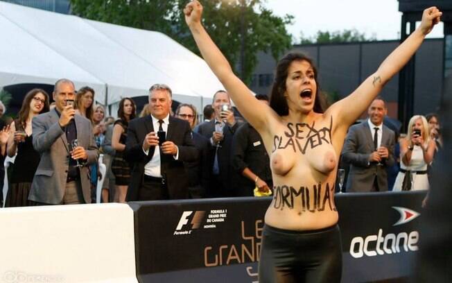 06 de Junho - Ativistas protestam contra indústria do sexo em Montreal durante o Grande Prêmio do Canadá de Fórmula 1. Foto: Femen/Divulgação
