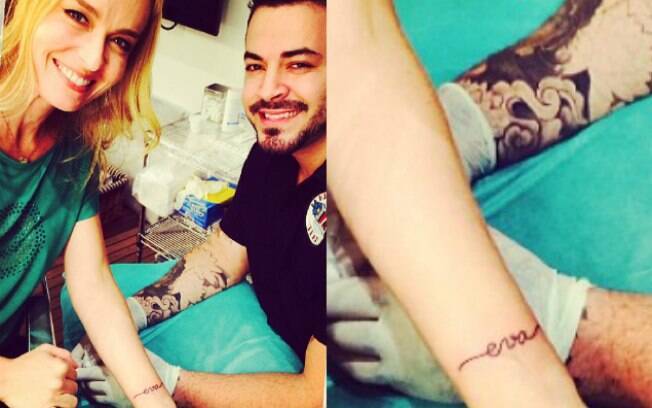 Angélica tatua o nome da filha no pulso