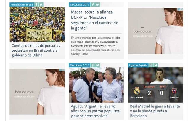 O argentino La Nación foi um dentre os vários jornais internacionais que destacaram as manifestações deste domingo (15). Foto: Reprodução