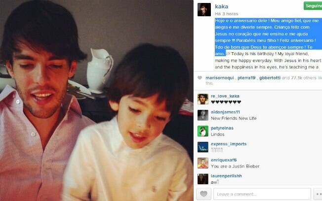 No dia do aniversário de Luca, Kaká postou no Instagram uma homenagem ao filho