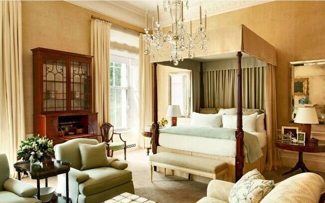 O quarto do casal Obama tem decoração mais sóbria do que os outros ambientes O quarto do casal Obama tem decoração mais sóbria do que os outros ambientes