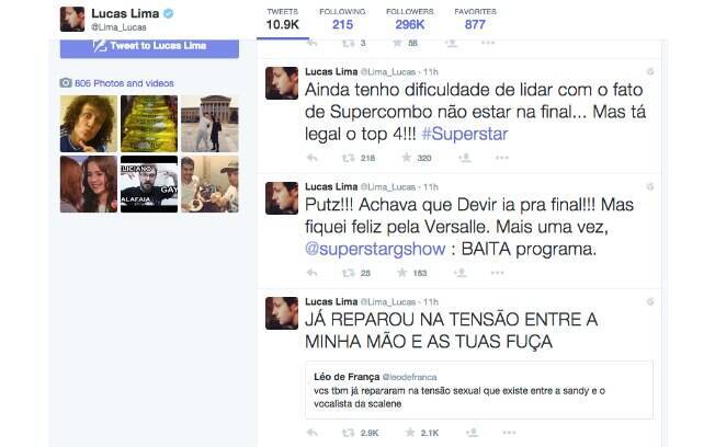 Comentários de Lucas Lima no Twitter