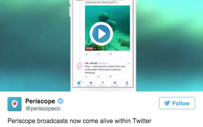 Transmissões e repetições feitas no Periscope vão aparecer na linha do tempo do Twitter