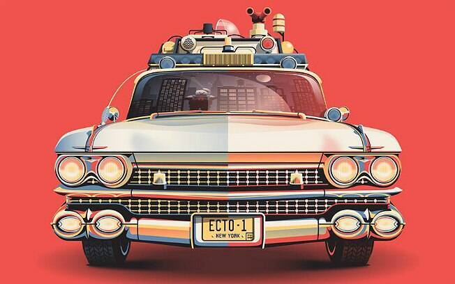 Arte com o Ecto-1, um Cadillac Miller-Meteor Hearse 1959 personalizado