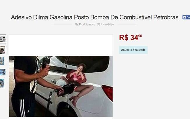 Adesivo colado em veículo simula presidente Dilma Rousseff (PT) de pernas abertas e com uma pistola de combustível na vagina. Foto: Reprodução/MercadoLivre - 30.6.15