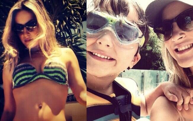Claudia Leitte mostrou nas redes sociais  o corpão e a farra com o filho Davi na piscina  
