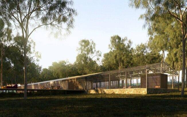 A casa térrea de 600 m², projetada por Marcio Kogan, conta com estrutura metálica pré-montada, paredes de gesso e forro de madeira