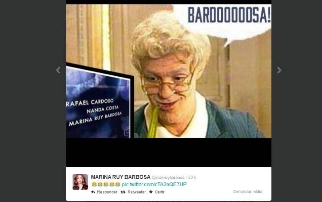 Marina publicou foto do personagem Barbosa como se estivesse corrigindo a grafia ao assistir à abertura