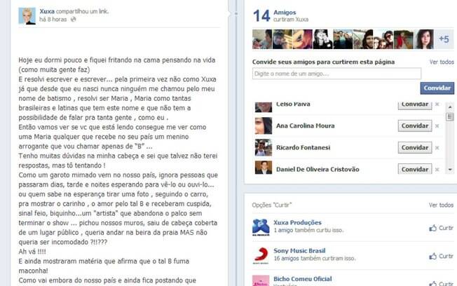 Xuxa desabafa contra Justin Bieber no Facebook