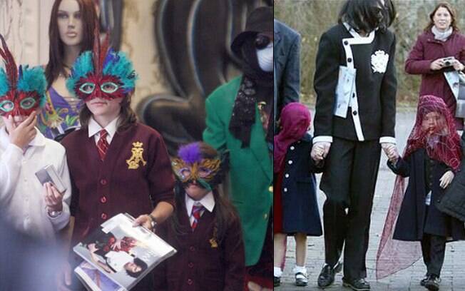 Para proteger os filhos dos paparazzi, Michael obrigava o trio a usar máscaras e lenços para cobrir os rostos 