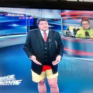 Datena apresenta o programa 'Brasil Urgente' de cueca
